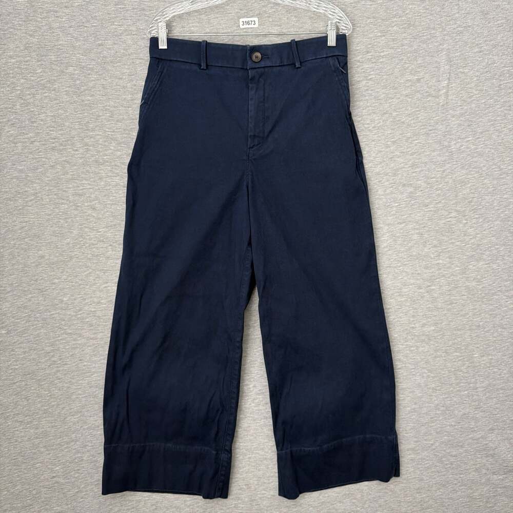 SPANX Womens Size Large Navy Blue Stretch Twill Wide Leg Cropped Pants